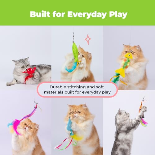 Image of Catify Meow Chase Playset, Retractable Cat Wand Toy with 6 Feather Teaser Cat Toys Attachment, Flexible Cat Teaser Wand for Indoor Cats and Kittens, Cat Fishing Pole Style Toy for Exercise and Bonding