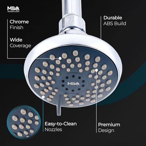 Image of Mila Bleu Multi-Function Overhead Shower Head | 3 Spray Modes - Massage, Rain, Mix (Rain + Massage) | Chrome Finish Round Wall-Mount Showerhead | Durable ABS, Easy Install