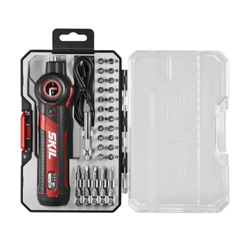 Image of SKIL Twist 2.0 Rechargeable 4V Screwdriver with Pivoting Head, Torque Setting, USB-C Charging Cable, 28 PC Bit Set & Carrying Case- SD5619-02