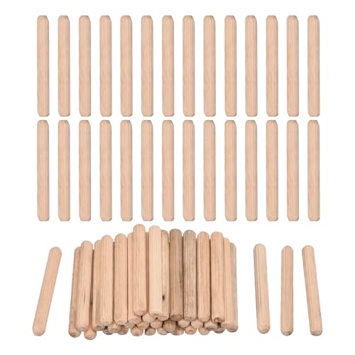 QUARKZMAN 60 Pcs Clavijas De Madera 6x50mm(0.24x1.97) Extremos Biselados Y Estriados Clavijas De Madera Dura Seca Para Muebles Y Estanterías De Carpintería