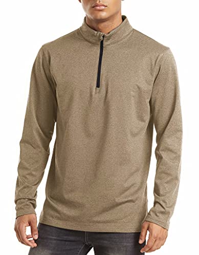 Magcomsen Athletic Shirts For Men 1/4 Zipper Pullover Fleece Lined Shirts Workout Gym Quick Dry Shirts Performance Tops Running Shirts Mens Quarter Zip Pullover Khaki #TOP1