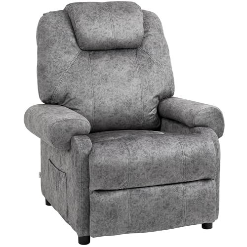 HOMCOM Sillón Relax Reclinable Manual, Sillón Relax de Terciopelo con Reposabrazos, Reposapiés, Acolchado Grueso, Butaca Reclinable hasta 135º para Salón, Dormitorio, Oficina, Gris