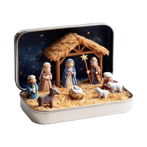 Generisch Mini Weihnachten Krippe Set, Handcrafted Harz Pocket...