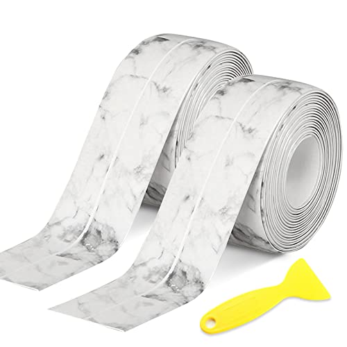 2 Rolls Bath Sealant Strip, Self Adhesive Sealant Tape PVC Caulk Strip, Waterproof Anti Mould Simple Seal Tape with Sealing Tool for Kitchen, Bathroom, Sink, Bathtub, Toilet and Wall Corner