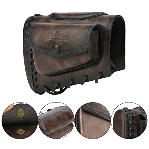 Tourbon Leather Rifle Stock Protective Holder Slip On Recoil Pad Cheek Rest Riser With Cartridges Pouch (Taupe) #TOP6