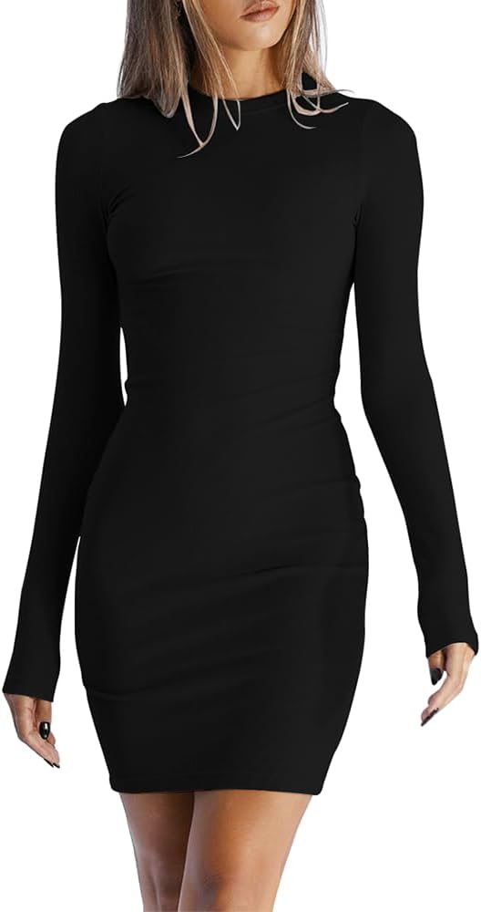 Dressmine Women Long Sleeve Bodycon Maxi Dresses Sexy Wedding Party Pencil Dress Fall Trendy Casual Ribbed Midi Dress 2026