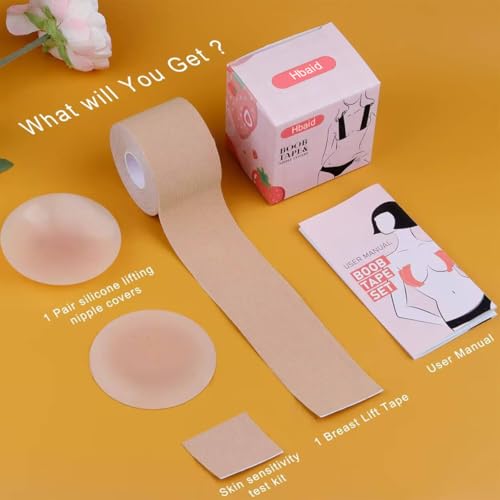 Hbaid Boob Tape Brust Tape Set-Klebe BH Unsichtbar Push Up für Große Brust (A-G Körbchen), 2 Wiederverwendbare Silikon Brustblüten & Testpflaster | Ideal für Hochzeiten, Partys & rückenfreie Kleider