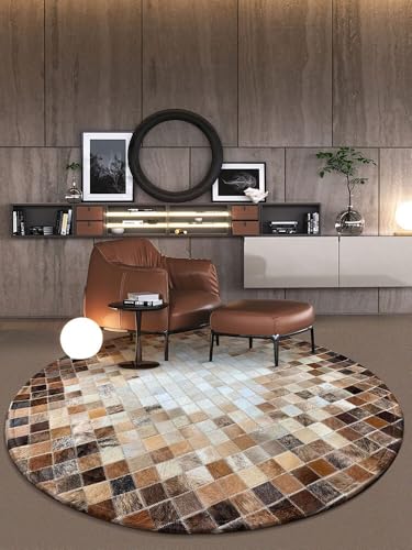 Tapis rond en cuir véritable patchwork isolant contre le sol froid