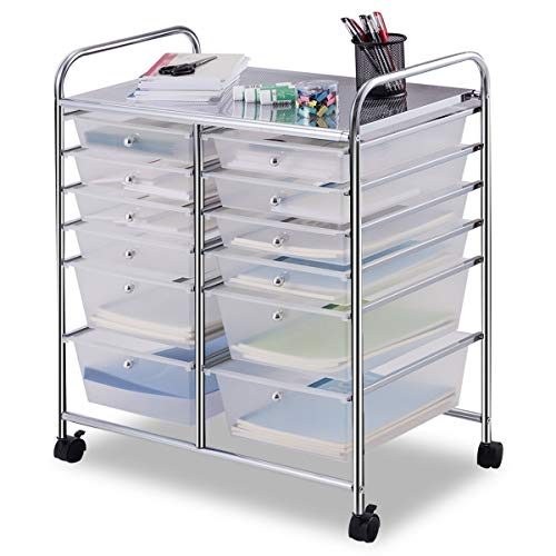 Giantex 12 Drawer Rolling Storage Cart Tools Scrapbook Paper Office School Organizer (White)