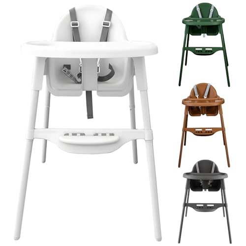 YALION Kinderhochstuhl, Höhenverstellbarer Hochstuhl mit Tablett, Baby Essstuhl für Babys & Kleinkinder von 6-36 Monaten, max. 15 kg, Weiß