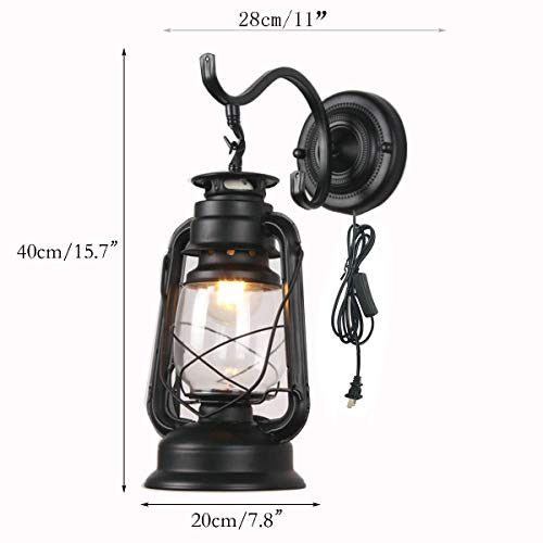 Zjztd Kerosene Wall Sconce Plug In Lantern Wall Lamp E27 Metal Glass Shade Living Room Bedroom Bedside Hotel Lamp (Color : Black) #TOP1
