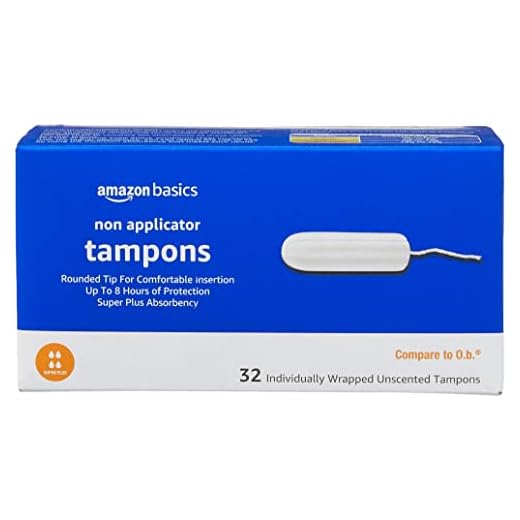 Amazon Basics Non-Applicator Tampons, Super Plus Absorbency, Unscented, 32 Count, 1 Pack