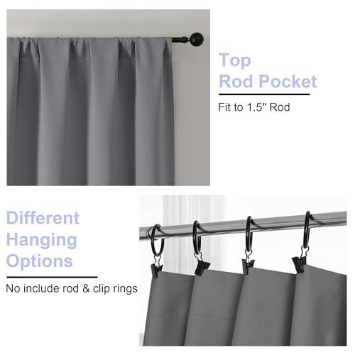 Simplebrand Ava Light Grey Short Blackout Curtains for Bedroom 45 Inches Long 2 Panels Set, Solid Thermal Insulated, Energy Saving Window Treatment Curtains Blackout Drapes, W40 x L45 Inch, Light Grey