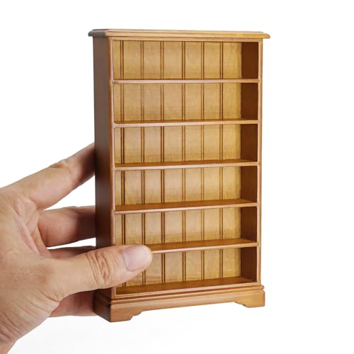Odoria Dollhouse Bookcase Shelf Miniature: 1/12 Scale Brown Bookshelf Modern Living Room - Mini Wall