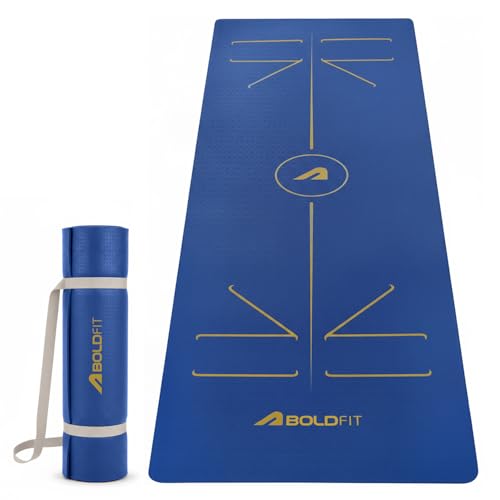 Boldfit Yoga Mat for Women & Men TPE Alignment 6mm thickness Non Slip Classic Pro Exercise Mat for Home Workout Pilates Floor Exercises Gymnastics Meditation with carry Bag & strap - Pro Blue