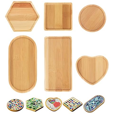 DIY Mosaic Bamboo Coasters, Blank Base Trays, Drinking Cup Coaster, Plant Coaster, Art Plate (6 Pack, Mosaic Tiles not Included) Cover
