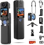 SJCAM C300 Vlogging Camera,64GB 4K Pocket Action Camera,7Hour Power,6-Axis Stabilization,Dual-Touch Screen Body Cam, Handheld Travel Camcorders, Waterproof, Live Streaming, Accessories,Black