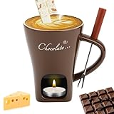 Fondue Mug with Forks Chocolate Melting Cup Ceramic Mini Tealight Pot for Cheese Candy Coffee Warmer Camping Date Movie Night Birthday Wedding Desserts (Chocolate)