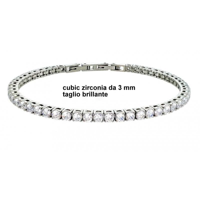 Bracciale Tennis Donna in Acciaio con Zirconi Bianchi | Taglio Brillante