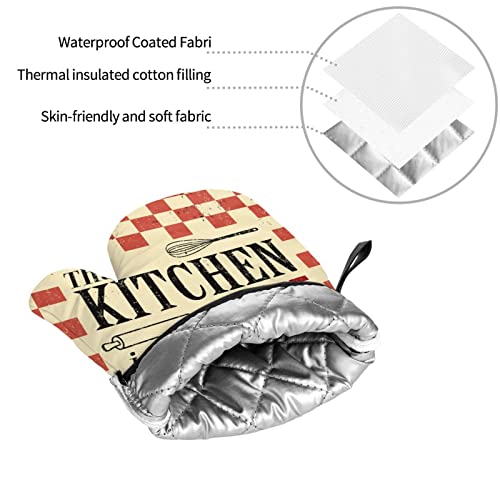 Amzy The Kitchen Is The Heart Of The Home Oven Mitts And Pot Holders Sets Of 4,Resistant Hot Pads With Polyester Non-Slip Bbq Gloves For Kitchen,Cooking,Baking,Grilling, One Size #TOP6