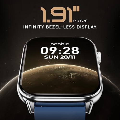 Image of Pebble Cosmos Ultra 2.0 Smartwatch for Men & Women 1.91 inch Infinite Display, Bluetooth Calling, Sleek Ultra-Thin Design Fitness & Sleep Monitor Works with Android & iOS - Ocean Blue