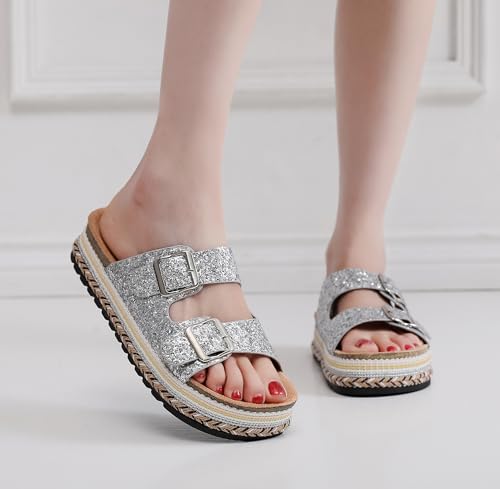 Womens Sandals Cork Footbed Slide Comfortable Summer Beach Shoes Platform Suede Leather with Arch Support Slippers Adjustable Buckle Rubber Sole2