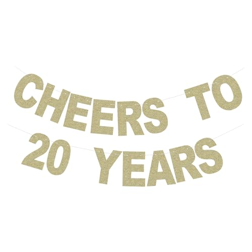 Gold Cheers to 20 Years Banner for 20th Anniversary and Birthday Party Decorations Glitter Paper Backdrops
