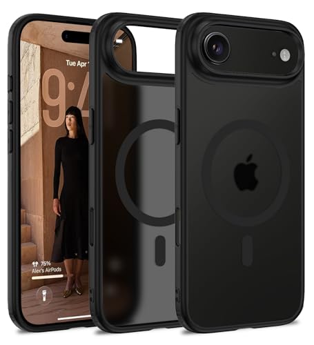 Image of Golden Sand Rugged Frosted MagSnap Back Cover Case for Apple iPhone Air, iPhone 17 Air 5G Compatible with MagSafe - Semi Transparent,Shockproof, Slim, Matte Grip, Strong Magnets (Space Black, TPU+PC)