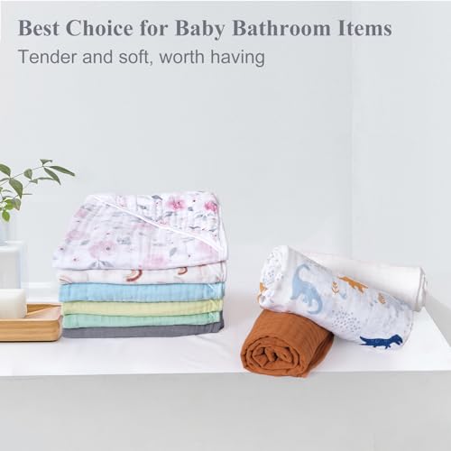 Image of PHF 2 Pack Baby Hooded Towels, 100% Muslin Cotton Baby Bath Towel with Hood for Newborn, Infant, Toddler, Ultra Soft and Absorbent Baby Essentials Bath Towels for Boys Girls, 32x32Inch, Beige & Green