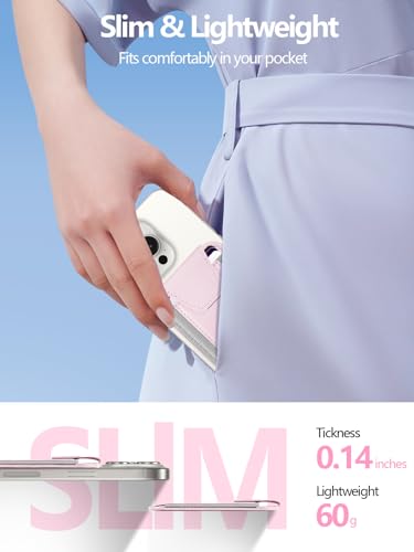Image of Miroddi 2023 New Upgrade MagSafe Wallet With Privacy Flap Cover, Magnetic Card Holder for iPhone 14, 13 /12 Models, Leather MagSafe Wallet, Fit 7 Cards, Credit Card RFID Blocking, Baby Pink, Minimalist