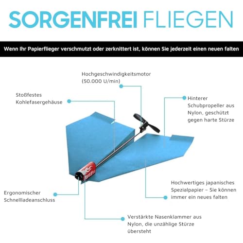 POWERUP 2.0 Papierflieger Bausatz | Elektronischer Motor für DIY Papierflieger | Fliegt weiter und länger | Perfekt für Kinder und Erwachsene | Gebrauchsfertiger Flugzeugmotor-Bausatz