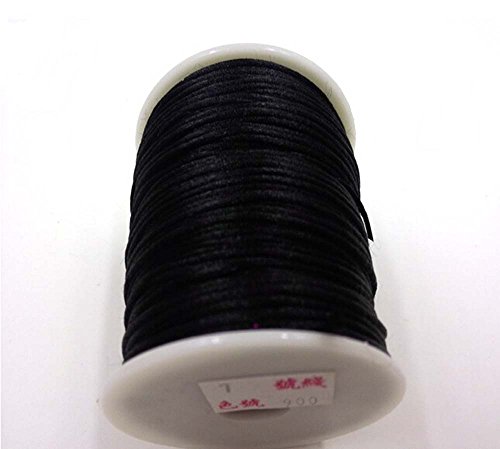 IME 2 MM Bugtail Satin Cord Satin/rattail Silk Cord for Necklace Bracelet Beading Cord Jewelry and Craft Cord 30 Yards (Black)