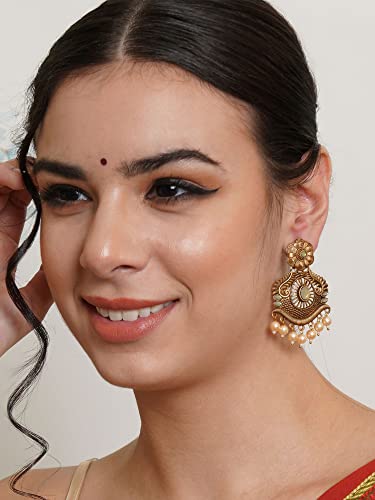 Image of Karatcart Red Stone Studded Gold Plated Drop Earrings for Women