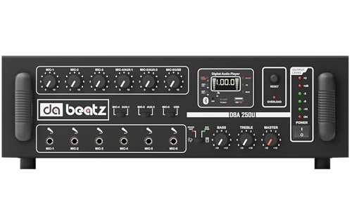 Image of Dabeatz 250 watt Professional Power PA Amplifier with 6 mic input Power AV Amplifier with Bluetooth /MIC Input /USB /SD Card /FM Radio /AUX Input /Remote Control, Equalizer, Bass,Tre(250 watt Output)