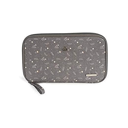 Pasito a Pasito. Portadocumentos de Viaje Familiar Flor. Gifts for Mums. Organizador para pasaportes, divisas, Tarjetas de embarque, documentación en Viajes. Color Gris. Medidas 25X14X2 cm.