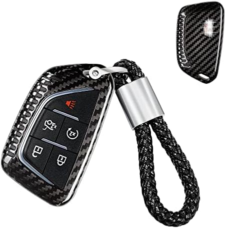 Real Carbon Fiber Key Fob Cover with Keychain Lanyard for 2020-2023 Cadillac Escalade CT4 CT5 Premium Luxury,T-Carbon Key Fob Case Shell Protector for 2020 Cadillac CT4 V,for Cadillac CT5 Sport,Black