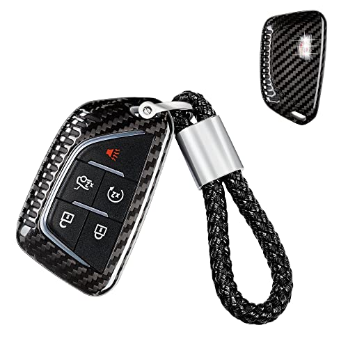 Real Carbon Fiber Key Fob Cover With Keychain Lanyard For 2020-2023 Cadillac Escalade Ct4 Ct5 Premium Luxury,T-Carbon Key Fob Case Shell Protector For 2020 Cadillac Ct4 V,For Cadillac Ct5 Sport,Black #TOP2