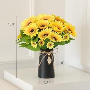 Artificial sunflower arrangement in black vase 3 bunches of lifelike sunflowers with rustic black vase for home decor office and special occasions  urban country home decor