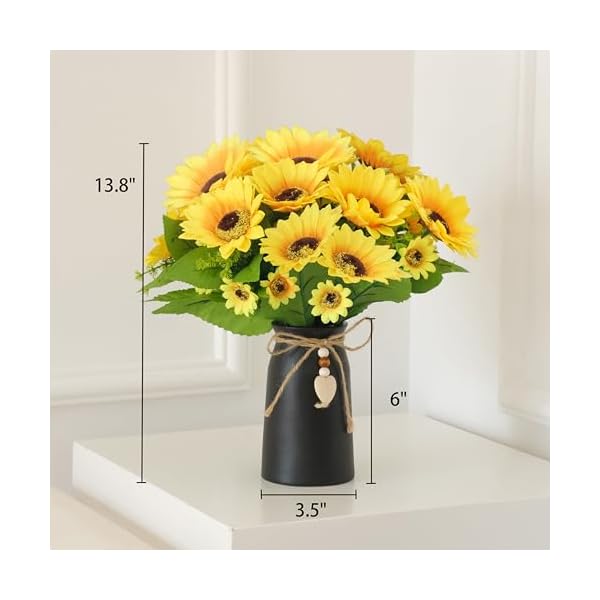 Artificial sunflower arrangement in black vase 3 bunches of lifelike sunflowers with rustic black vase for home decor office and special occasions  urban country home decor