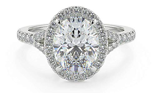 San Moissan Moissanite Ring, Total 2.5Ct Def Color Vvs1 Clarity Oval Cut 18K White Gold Plated Sterling Silver Wedding/Promise Anniversary Engagement Ring For Women, Elegant Gift Packed #TOP1