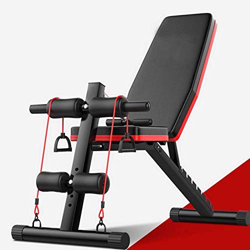 Adjustable Weight Bench with Dumbbell Rack, Utility Barbell Lifting Press Exercise Dumbbell Bench, Home G-ym Strength Training Barbell Bench Sit Up Abs Benchs with Fitness Rope (51x41x11inch)