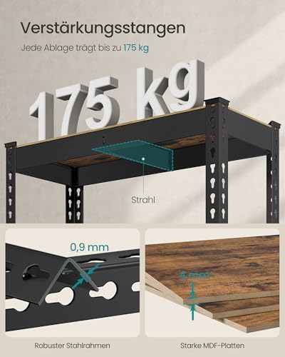 SONGMICS Schnelle Montage, Schwerlastregal 2er Set, Standregal, Lagerregal, Küchenregal, Regal, 5 Ablagen, 30 x 75 x 150 cm… – Ansicht 4