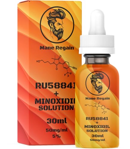 Mane Regain - RU58841 i Minoxidil 5% roztwór (50 mg/ml) - DHT Bloker - Zaawansowane leczenie przeciw wypadaniu włosów - Antyandrogenny tonik do włosów - Wspomaga odrastanie włosów i