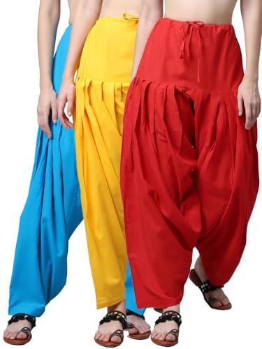 Image of Pistaa's Women's Regular Fit High Rise Combo of 3 Solid Pure Cotton Patiala Salwar