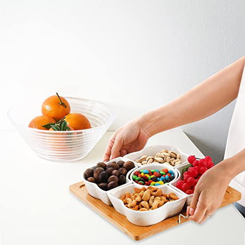 Youeon Appetizer Serving Tray, Ceramic Divided Serving Tray, Divided Serving Platters For Relish Dishes, Removable Serving Dishes For Chips And Dip, Condiment, Veggies, Candy And Snacks #TOP6