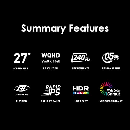 MSI MAG 274QF 27" Rapid IPS Quad HD 180Hz 0.5ms Adaptive Sync Gaming Monitor