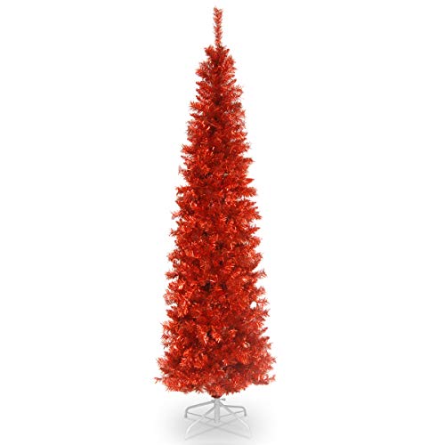 National Tree Company Artificial Christmas Tree | Includes Stand | Red Tinsel - 6 ft