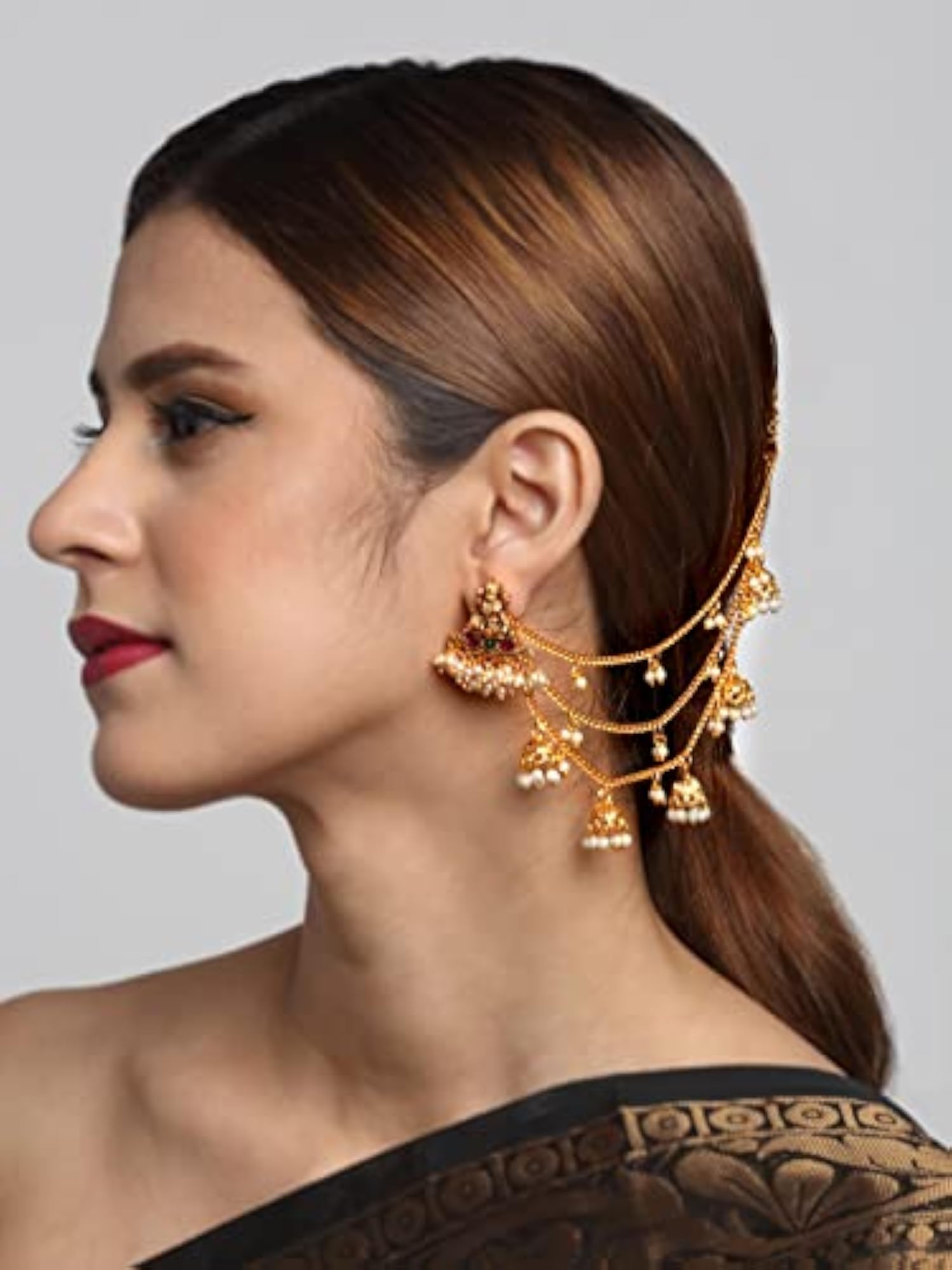 Pearl Studded Earrings Chain Plated Jewellery