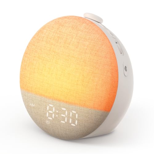 Dreamegg Sunrise Alarm Clock, soluppgångsklocka, vitt brus maskin 29 ljud, favoritläge, dimbart ljus och skärm, 32 volymer, 6 larm, 10 färger, barntimer, snooze