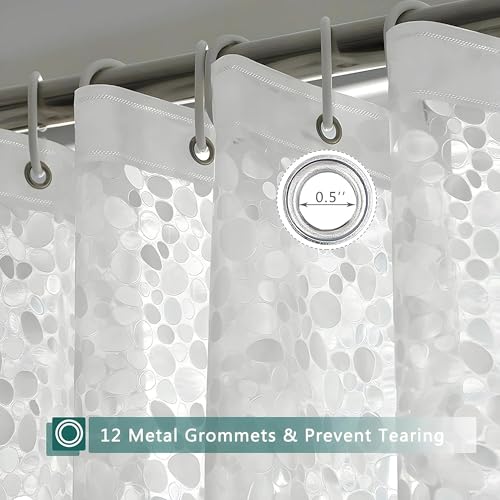 Kuber Industries (Pack of 6) Shower Curtains for Bathroom | Stone Print Waterproof Curtain | PVC Washroom Curtain | 9 Feet | Transparent